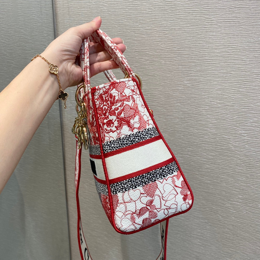 Dior MeDiorum Lady D-Lite Bag, Red Handbags, Crossbody Bags, 24cm CD