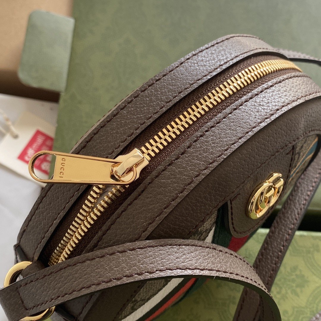 Round Shoulder Bag With Double G Beige And Ebony Supreme Canvas With Stripes And GlamIames Print Brown For Women 7,5in/19cm Ã¢â‚¬Å½574978 UQHNE 9885