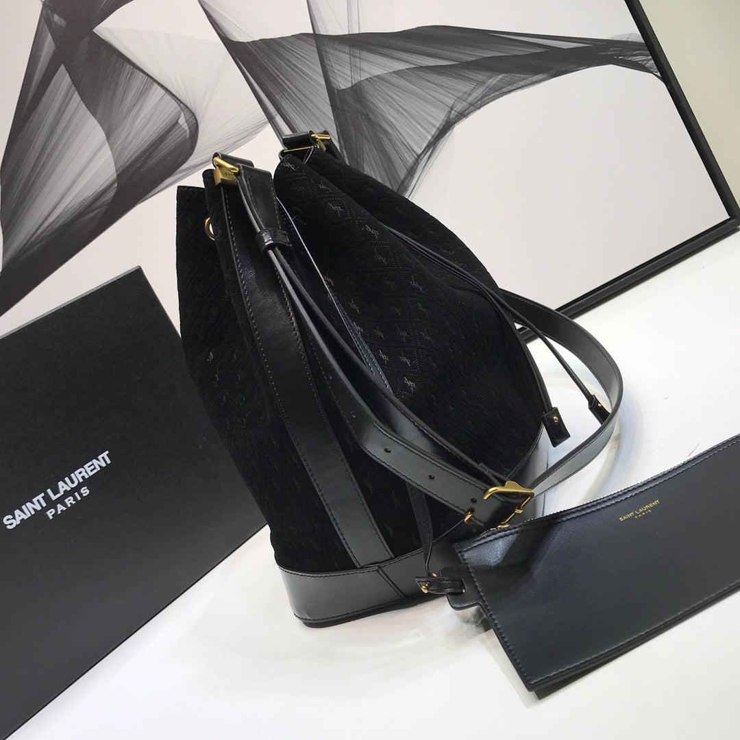 YSSL All-Over Monogram Bucket Bag Black For Women 10.5in/27cm YSLÂ 