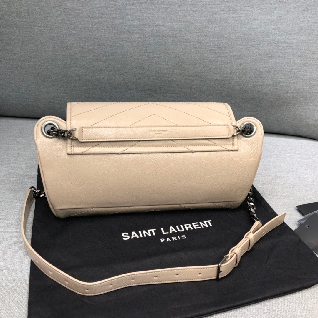 Saint Laurent Niki MeDiorum Crinkled Shoulder Bag Beige For Women 11in/28cm YSL
