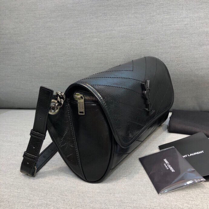 Niki MeGLAMIum Crinkled Shoulder Bag Black For Women 11in/28cm YSL