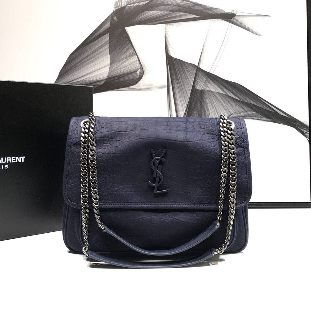 YSSL Niki Medium Chain Bag In-Embossed NavyÂ For Women 11in/28cm YSL