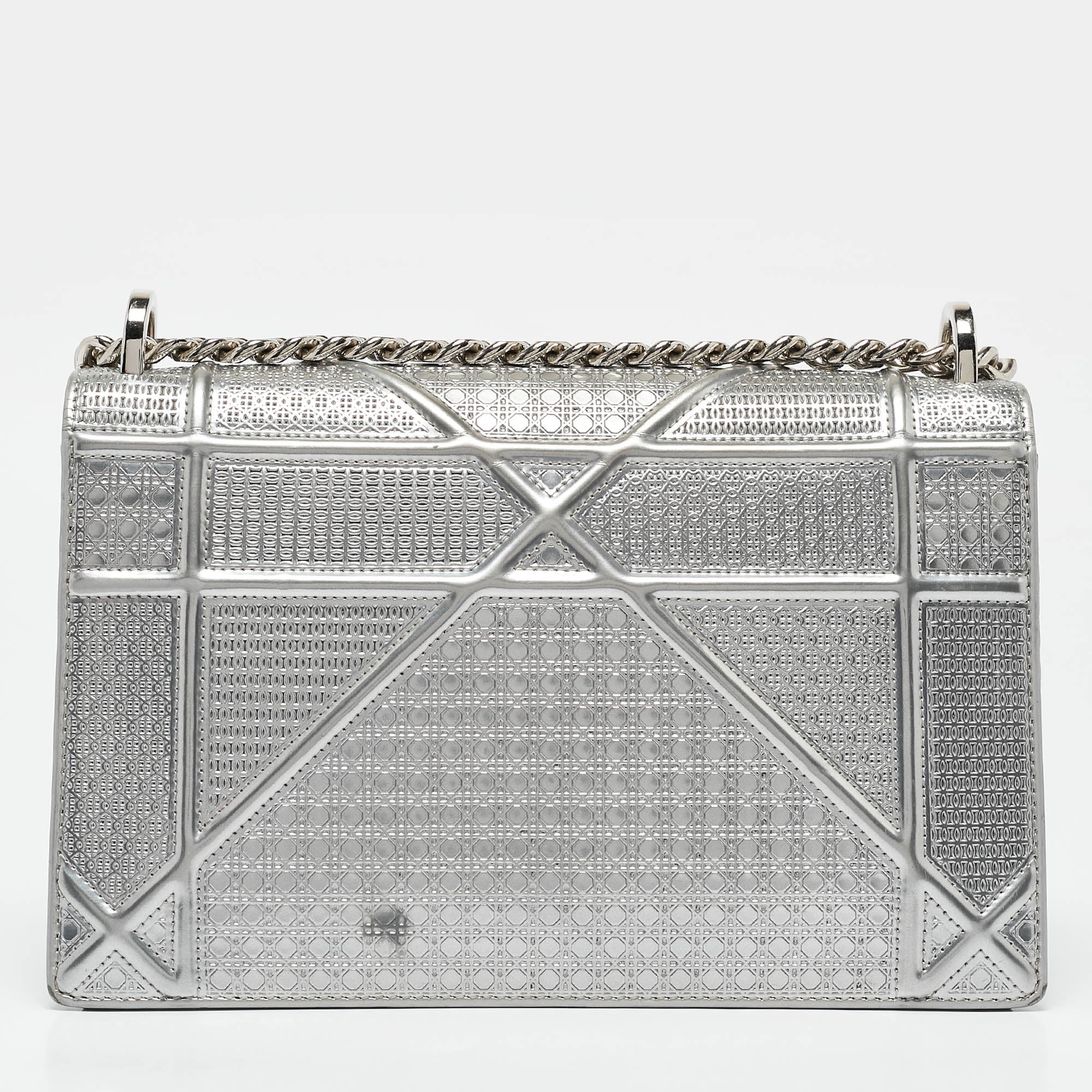 Dior Silver Leather Medium Diorama Flap Shoulder Bag