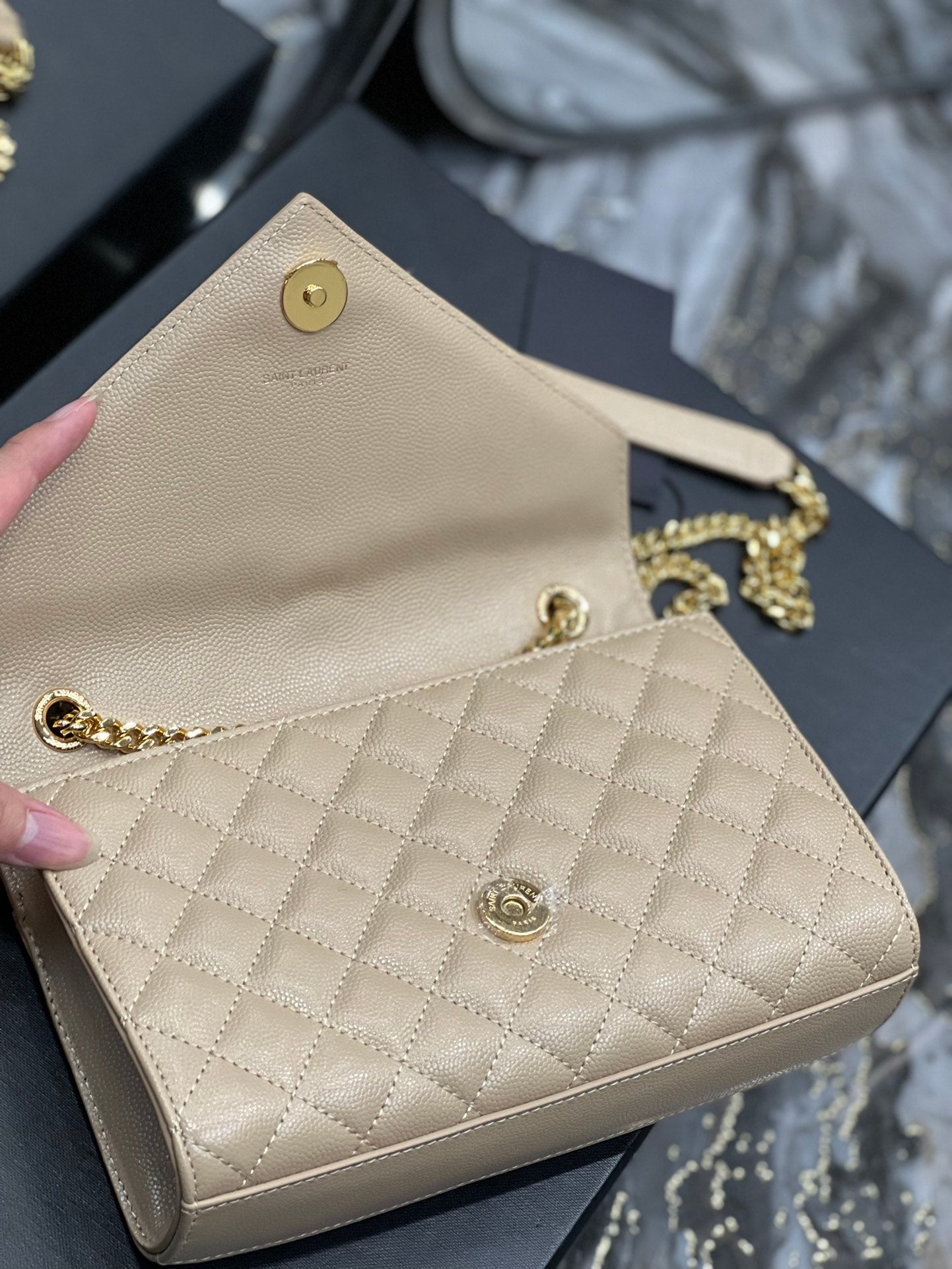 YSSL Small Bag Dark Beige In Mix Matelasse For Women 8in/21cm YSL 600195BOW912721