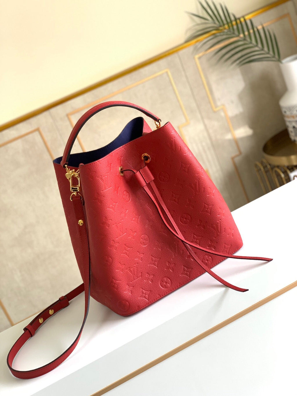 Louis Vuitton NeoNoe MM Bucket Bag Monogram Empreinte Red For Women, Women’s Bags, Shoulder Bags 10.2in/26cm Louis Vuitton
