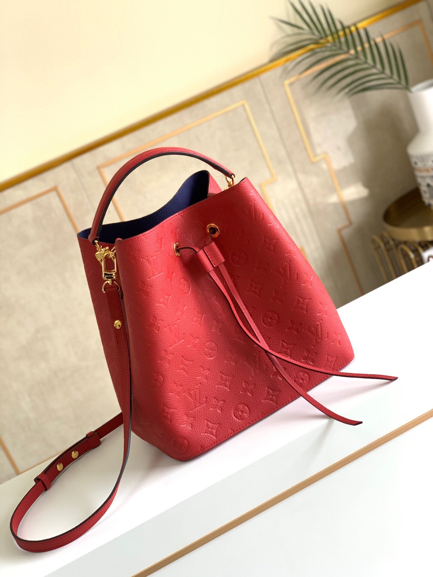 Louis Vuitton NeoNoe MM Bucket Bag Monogram Empreinte Red For Women, Women’s Bags, Shoulder Bags 10.2in/26cm Louis Vuitton