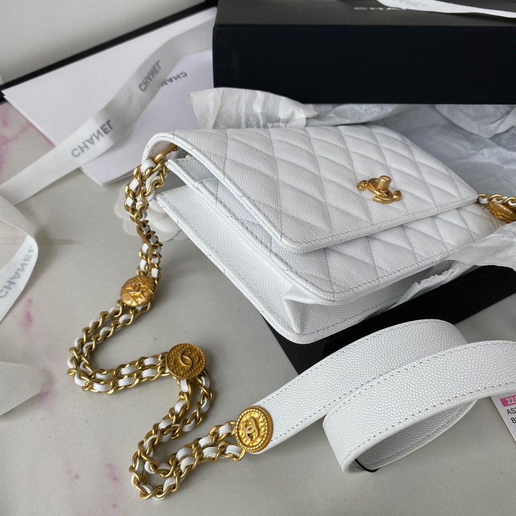 ChanelSmall GlamIap Bag Gold Hardware White For Women Handbags, Shoulder Bags 7.5in/19cm AP2840