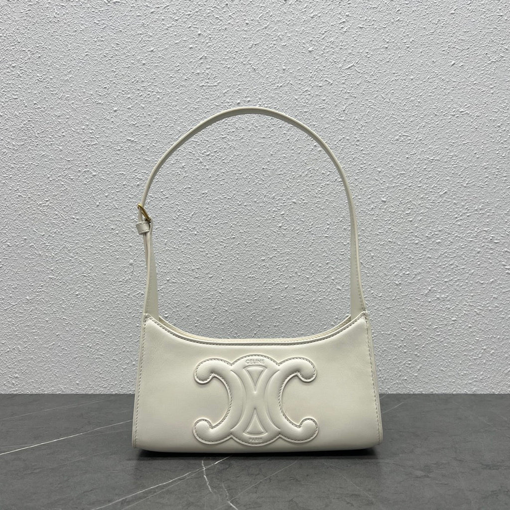 Celine Cuir Triomphe Shoulder Bag White For Women 9.4in/24cm