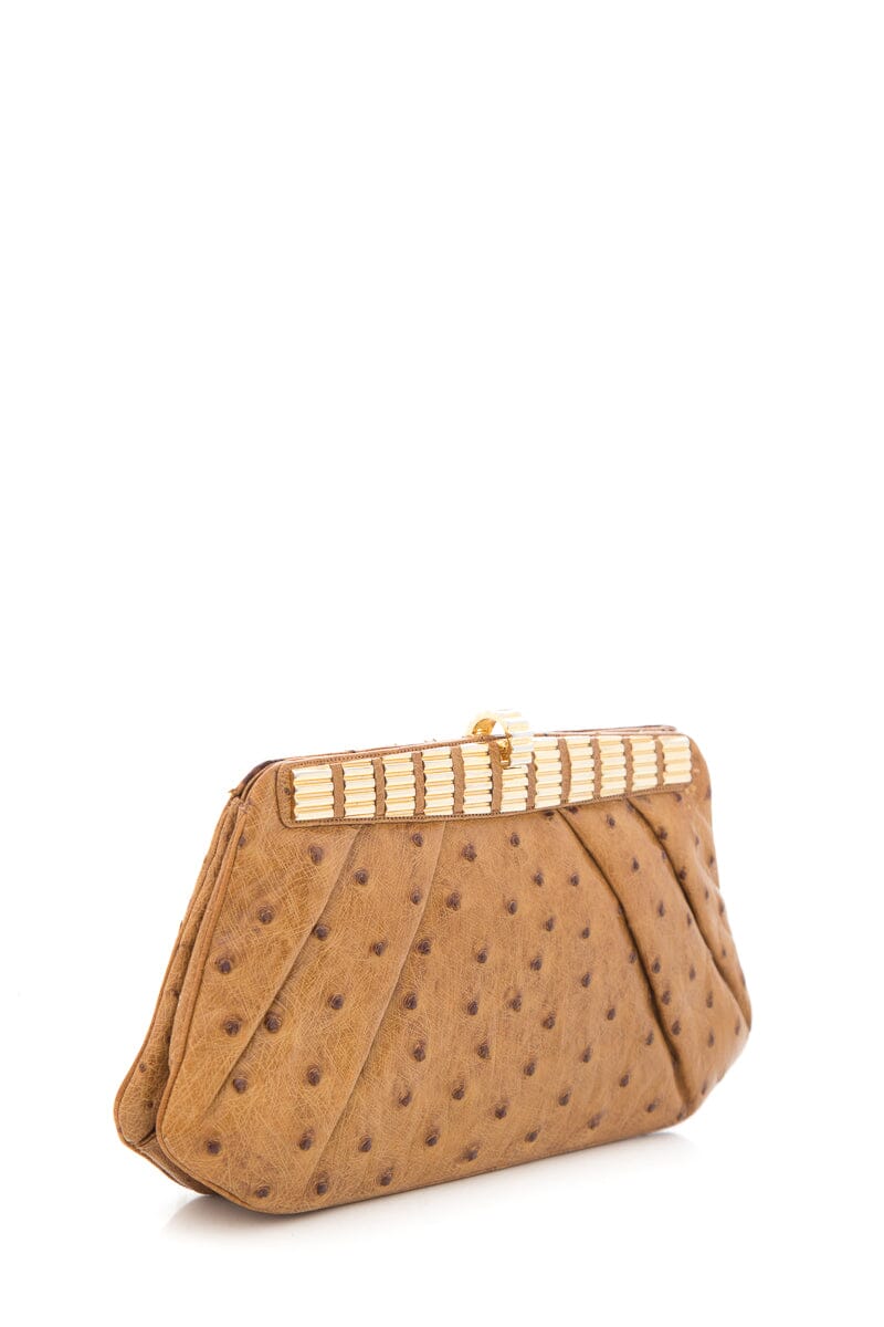 Judith Leiber Brown Ostrich Clutch