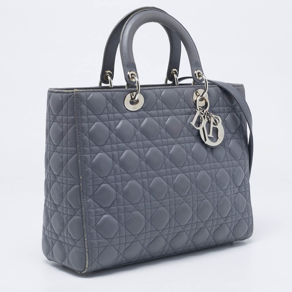 Dior Grey Cannage Leather Large Lady Dior Tote