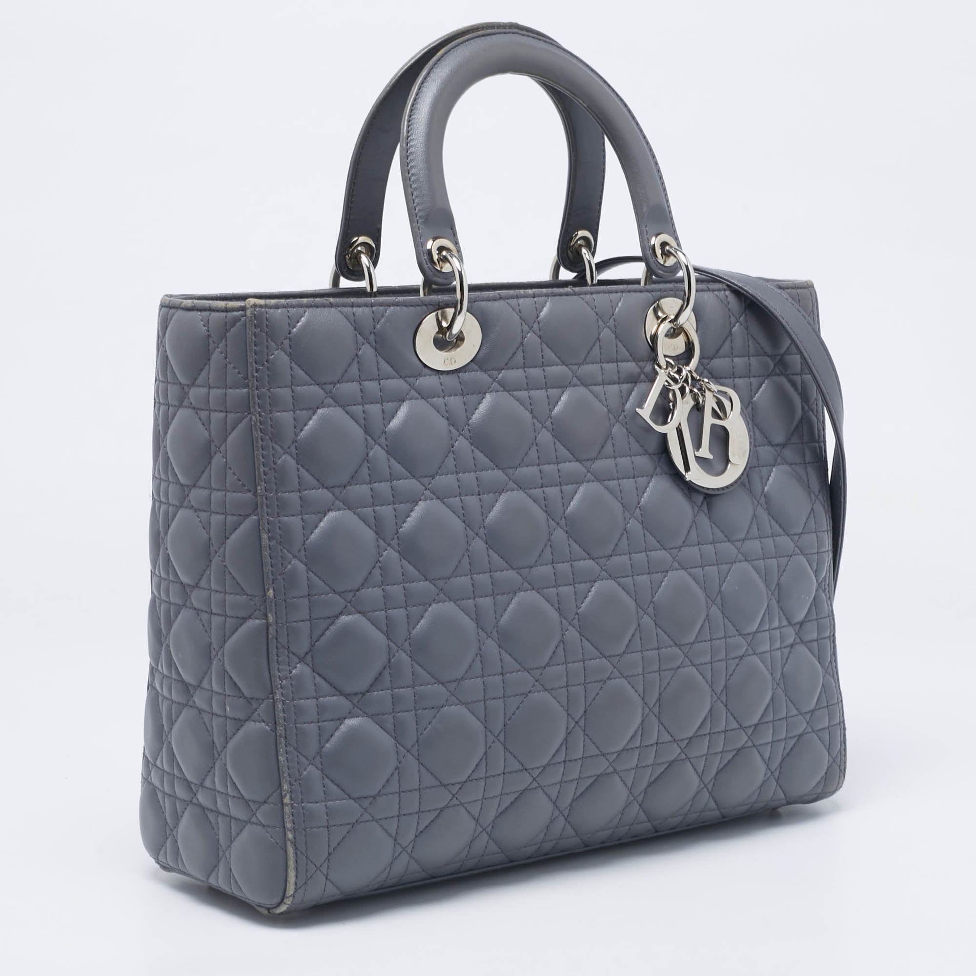 Dior Grey Cannage Leather Large Lady Dior Tote