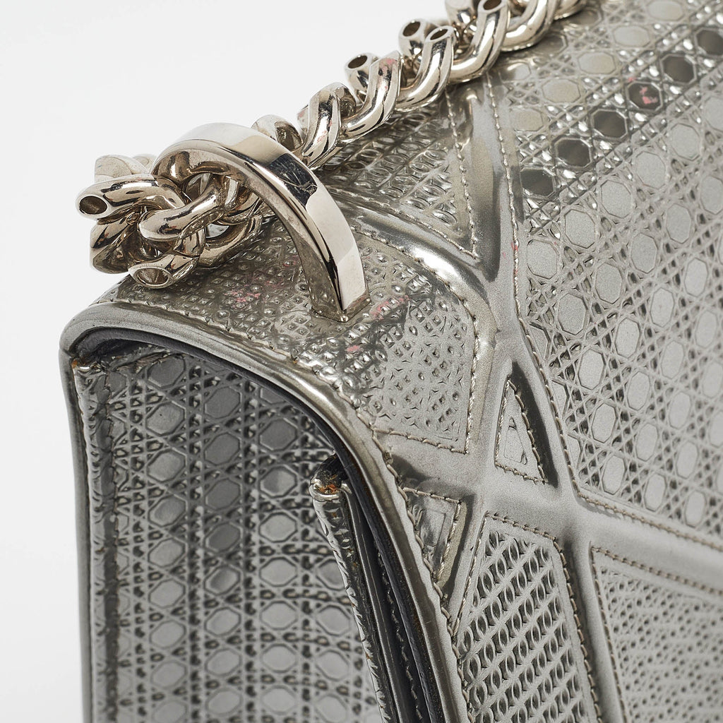 Dior Silver  Leather Small Diorama Shoulder Bag