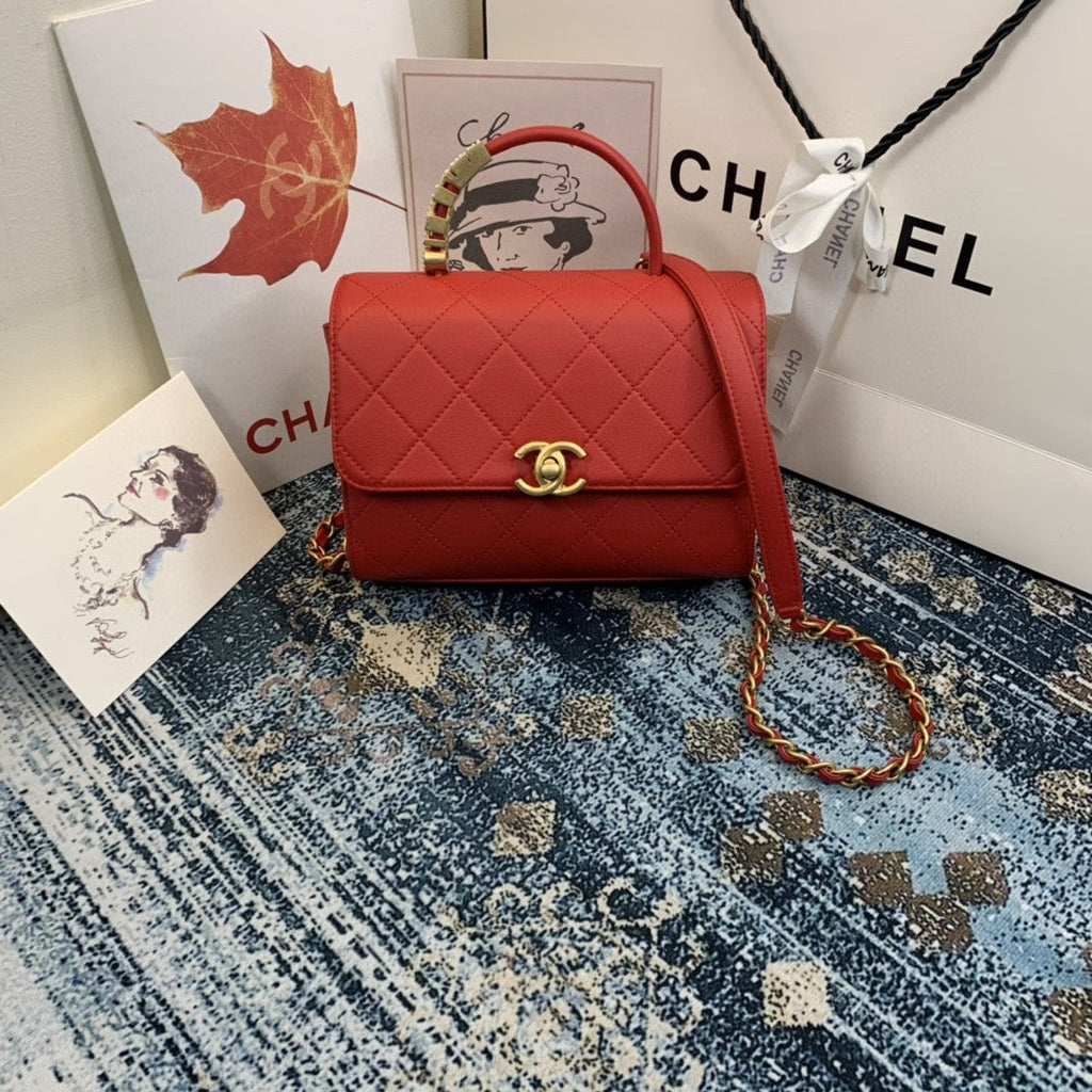 ChanelSmall GlamIap Bag With Top Handle Gold Hardware Red For Women Handbags, Shoulder Bags 7.9in/20cm AS2059
