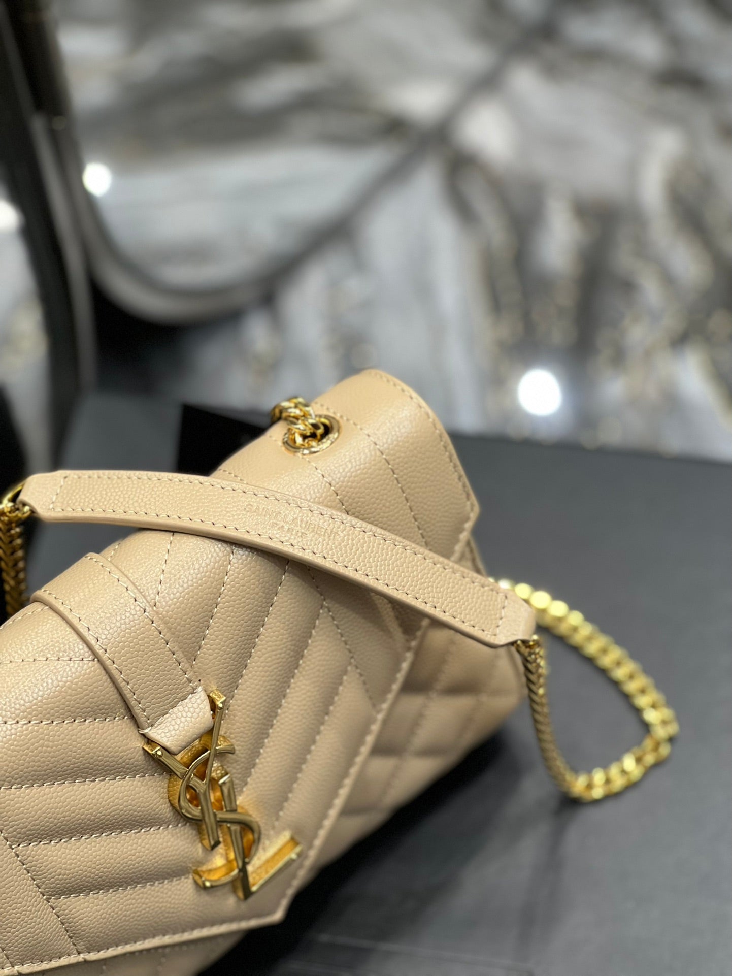 YSSL Small Bag Dark Beige In Mix Matelasse For Women 8in/21cm YSL 600195BOW912721