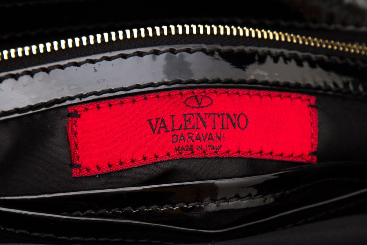 Valentino Raffia Black Patent Leather Shoulder Bag