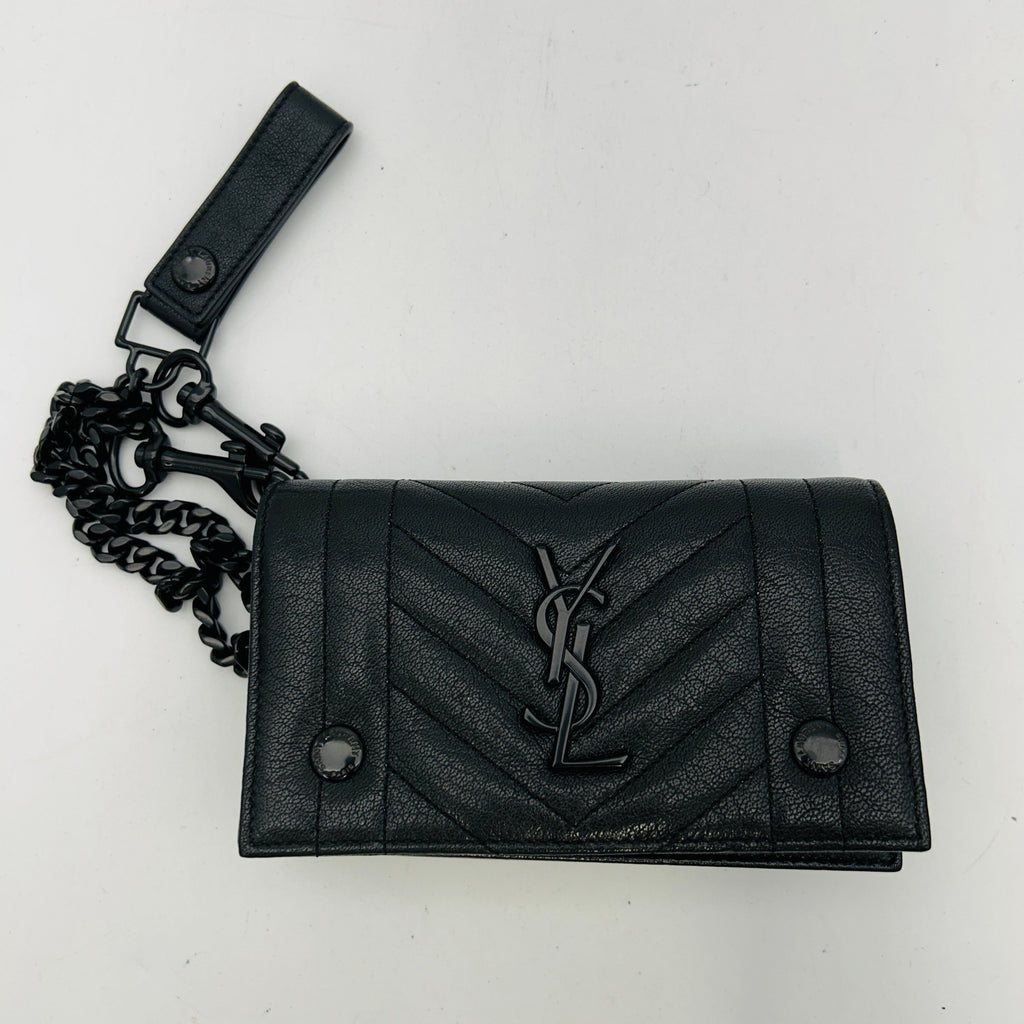 Saint Laurent V-stitch shoulder bag chain wallet black leather women's GP10143542