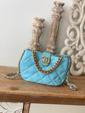 ChanelSmall Hobo Bag Gold Hardware Blue For Women Handbags, Shoulder Bags 7.5in/19cm