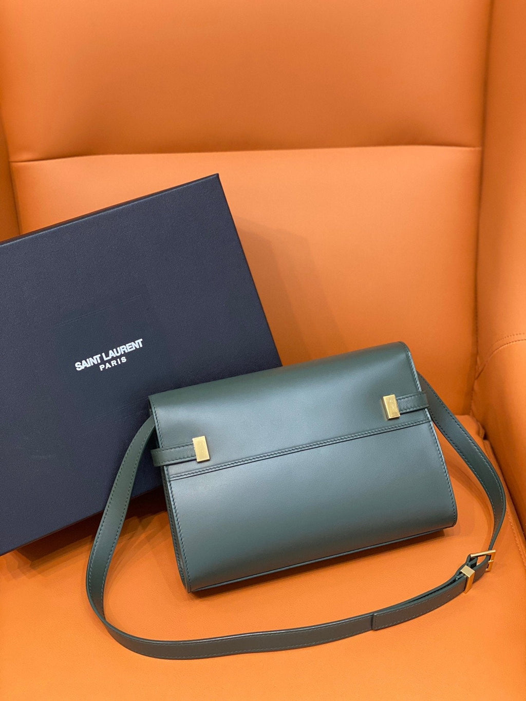 YSSL Manhattan Small Shoulder Bag Dark Green For Women 9in/24cm YSL