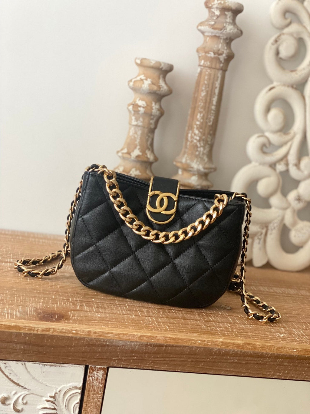 ChanelSmall Hobo Bag Gold Hardware Black For Women Handbags, Shoulder Bags 7.5in/19cm