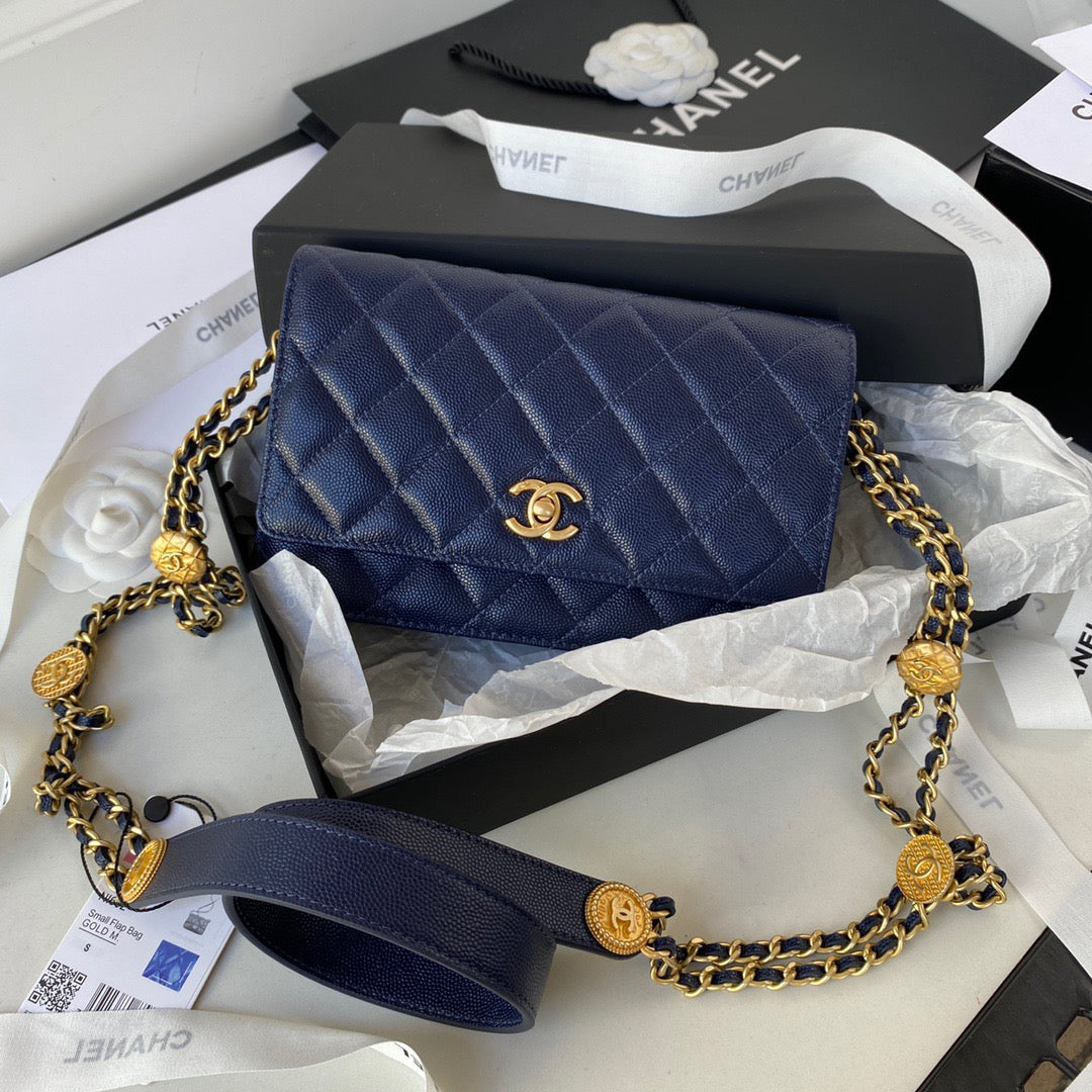 ChanelSmall GlamIap Bag Gold Hardware Navy Blue For Women Handbags, Shoulder Bags 7.5in/19cm AP2840