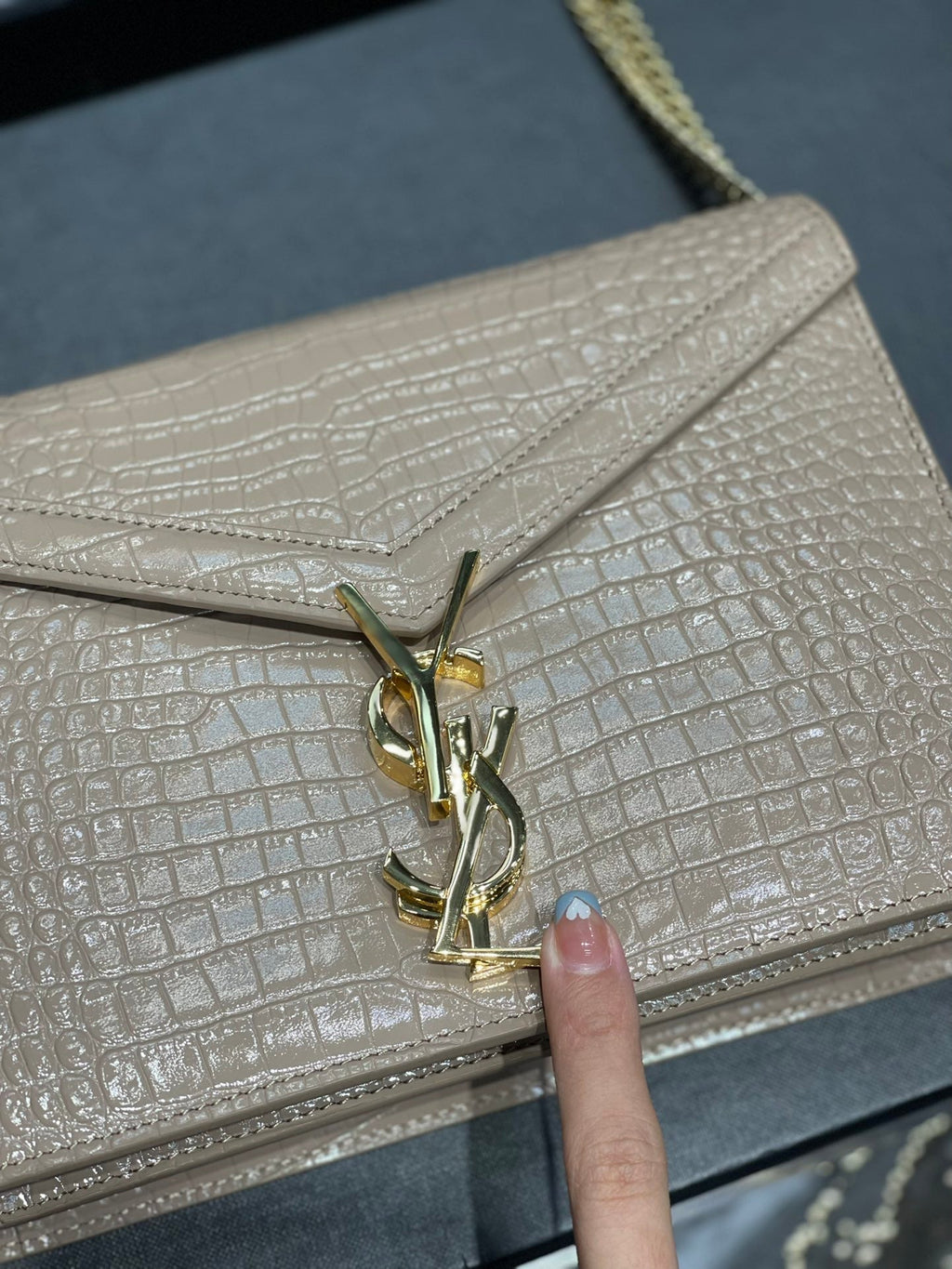 YSSL Cassandra Medium Chain Bag Dark Beige In Grain De Poudre Embossed For Women 8in/22cm YSL 532750DND0J2721