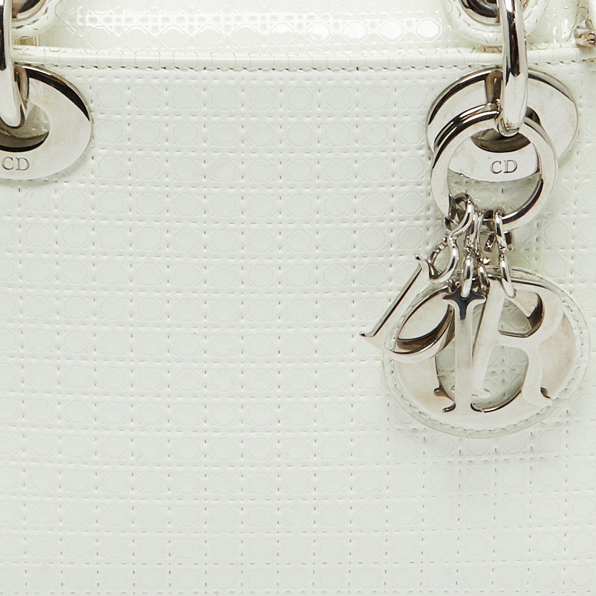 Dior White Microcannage  Leather Mini Lady Dior Tote
