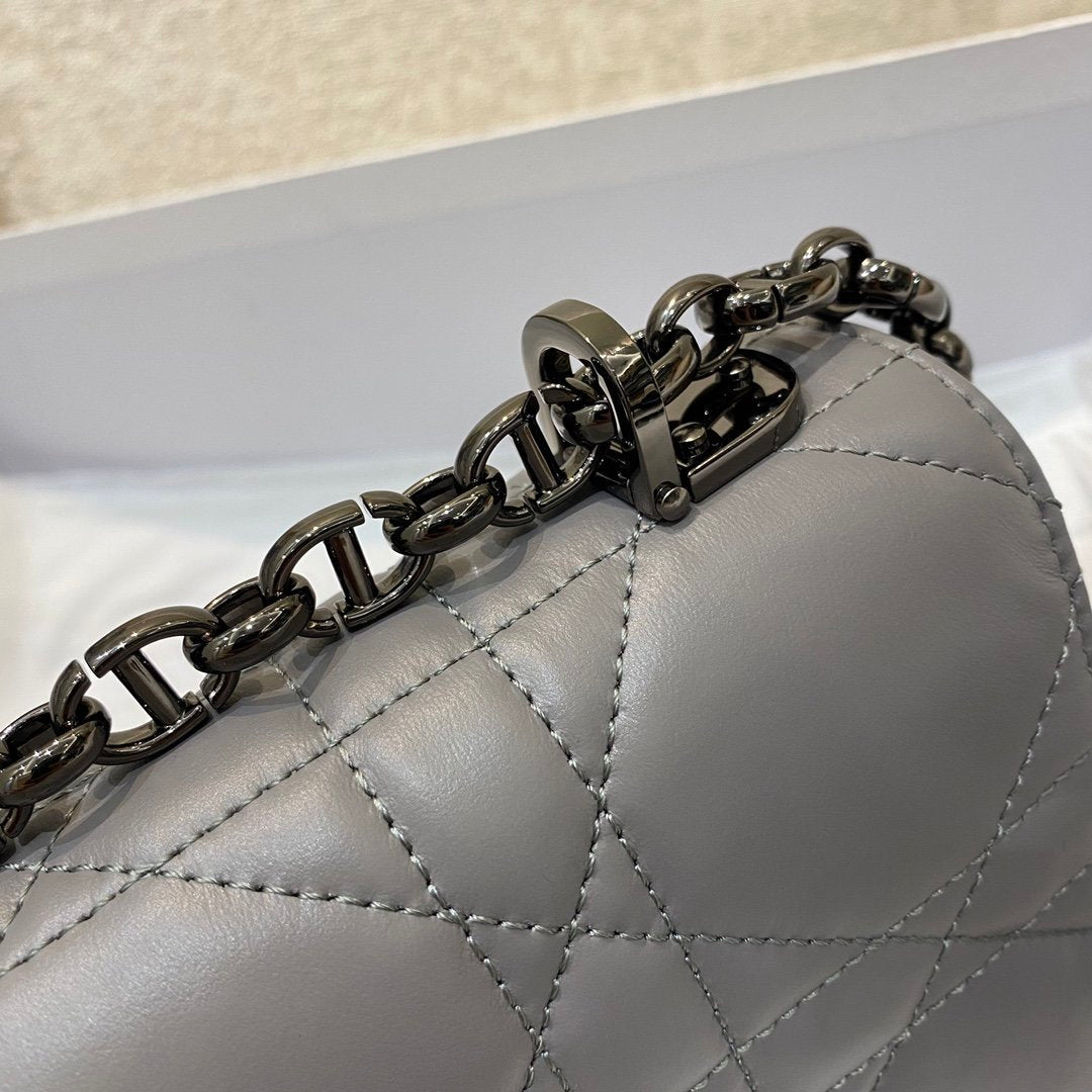 Dior Mini Caro Bag Gray Padded Macrocannage, Gray, For Women Women’s Handbags, Crossbody Bags, 20cm CD