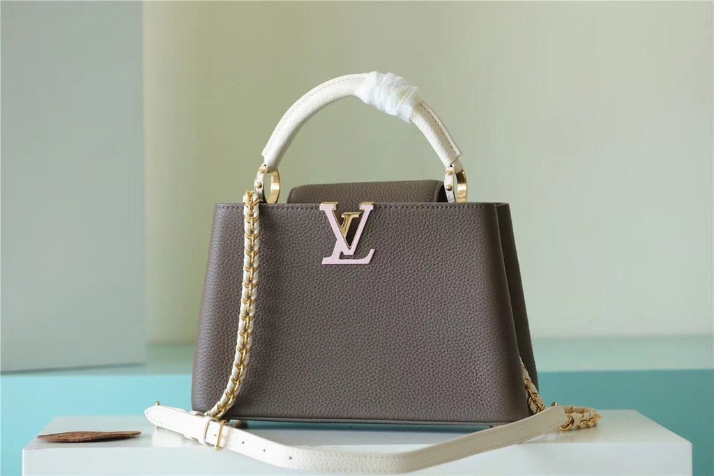 Louis Vuitton Capucines Taurillon Smokey Brown Green/ Creme/ Pink For Women,  Shoulder And Crossbody Bags 27cm/10.6in Louis Vuitton M59516