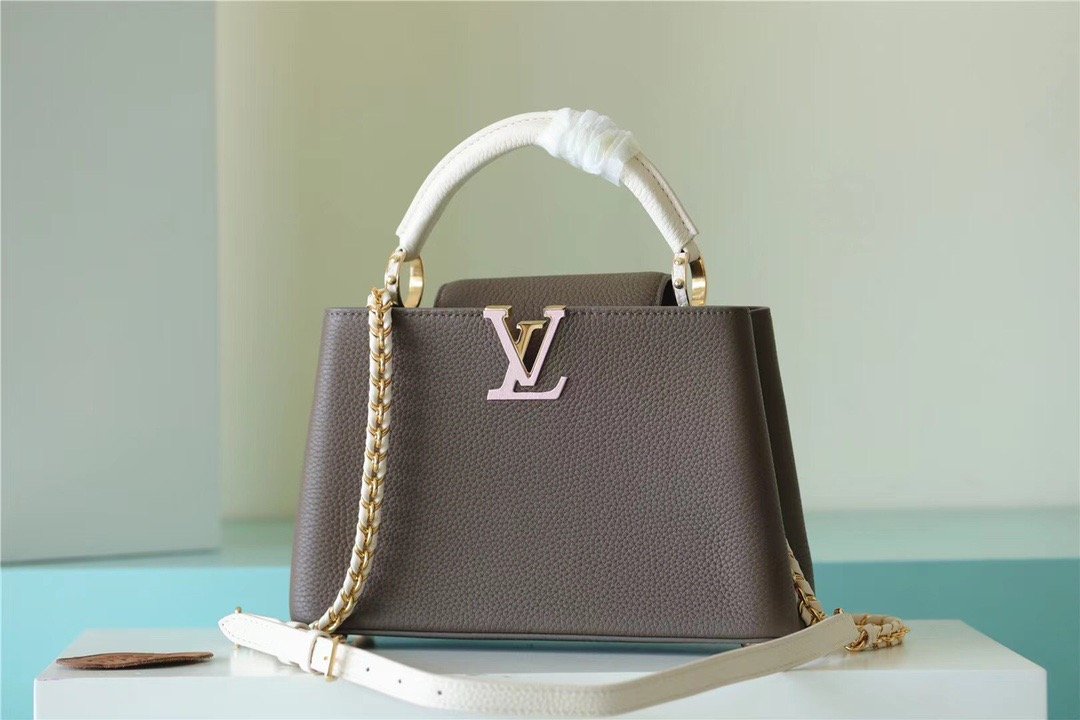 Louis Vuitton Capucines Taurillon Smokey Brown Green/ Creme/ Pink For Women,  Shoulder And Crossbody Bags 27cm/10.6in Louis Vuitton M59516