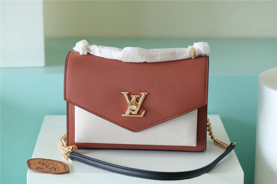 Louis Vuitton Mylockme Chain Bag Brown/ Quartz White For Women,  Shoulder and Crossbody Bags 8.9in/22.5cm Louis Vuitton