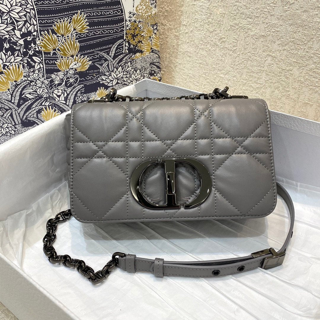 Dior Mini Caro Bag Gray Padded Macrocannage, Gray, For Women Women’s Handbags, Crossbody Bags, 20cm CD