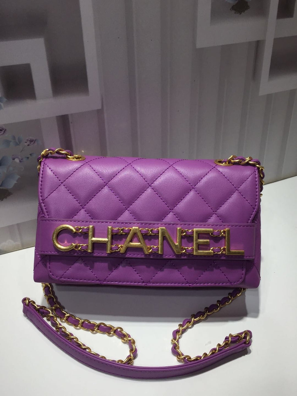 ChanelFront Logo Small GlamIap Bag Gold Hardware Purple For Women Handbags, Shoulder Bags 8.2in/21cm AS1490