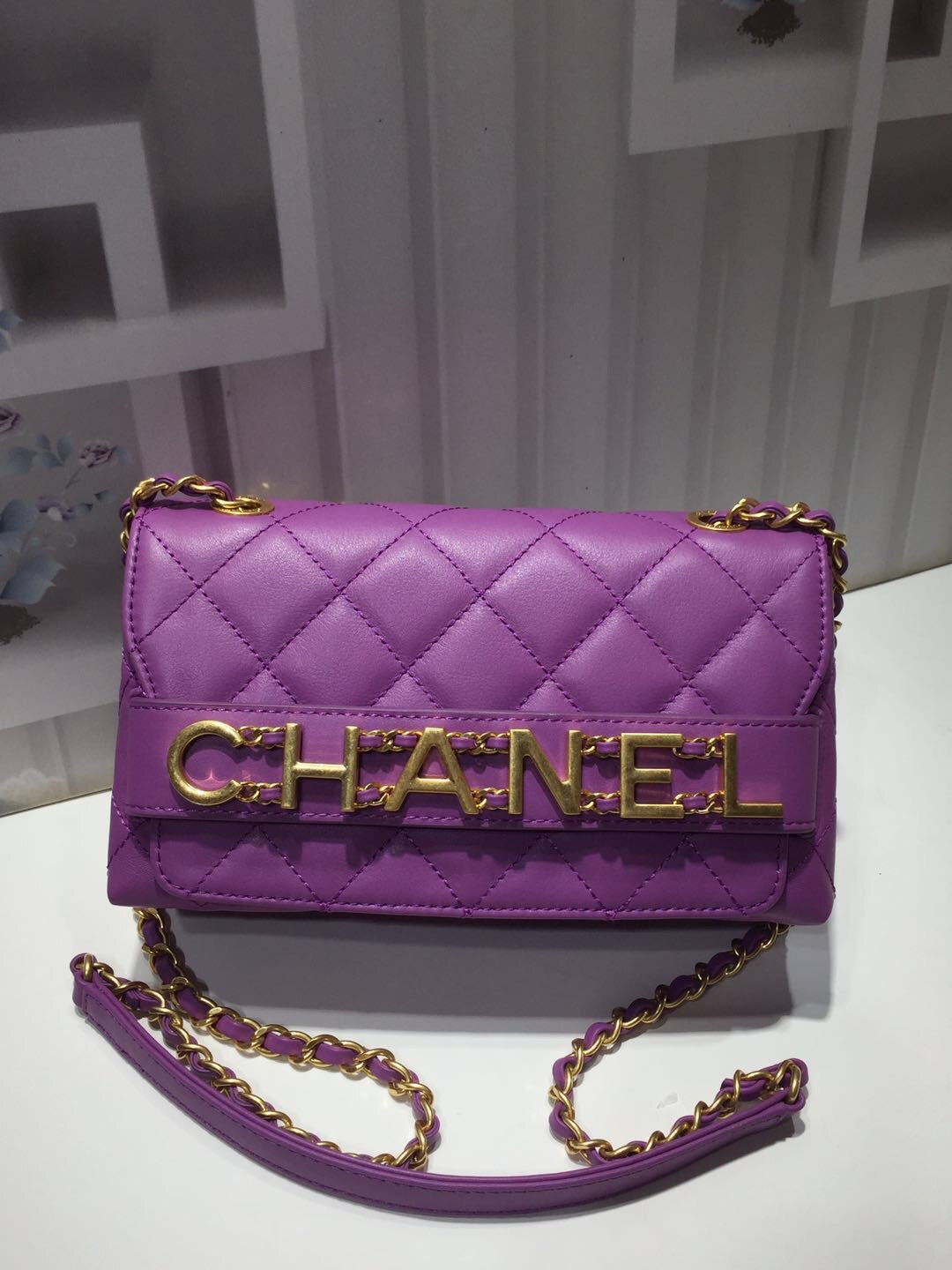 ChanelFront Logo Small GlamIap Bag Gold Hardware Purple For Women Handbags, Shoulder Bags 8.2in/21cm AS1490