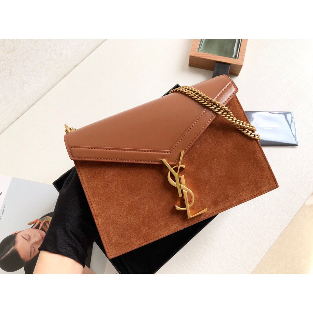 YSSL Cassandra Medium Chain Bag In Box And Velvet Orange For Women 8in/22cm YSL