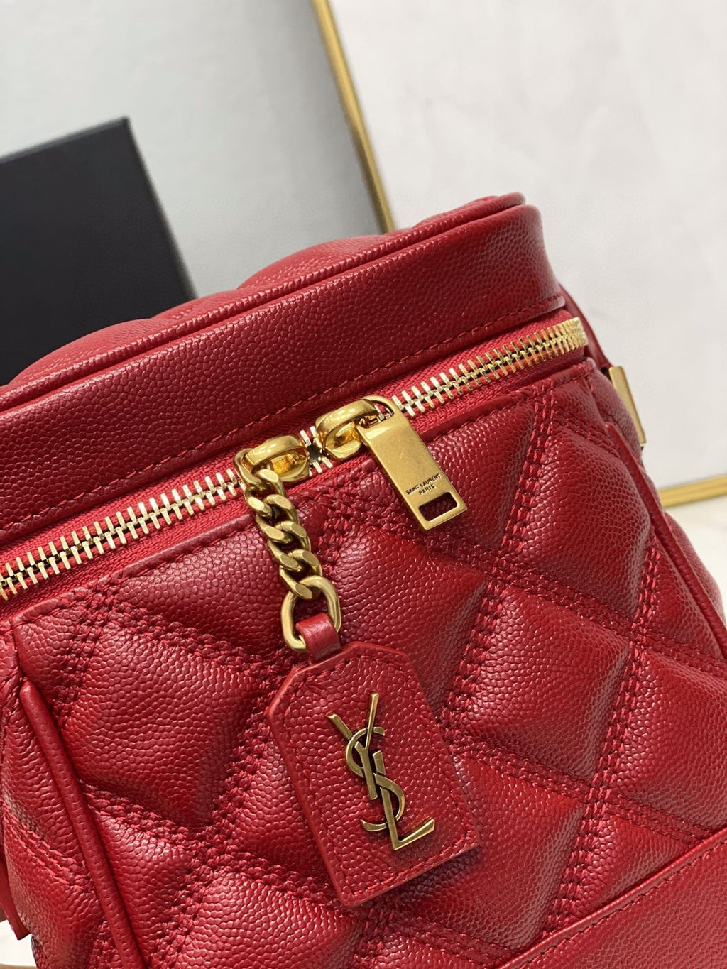 YSSL 80’s Vanity Bag In CarrÃ©-Quilted Grain De Poudre Red For Women 6in/16.5cm YSL 649779DME276805