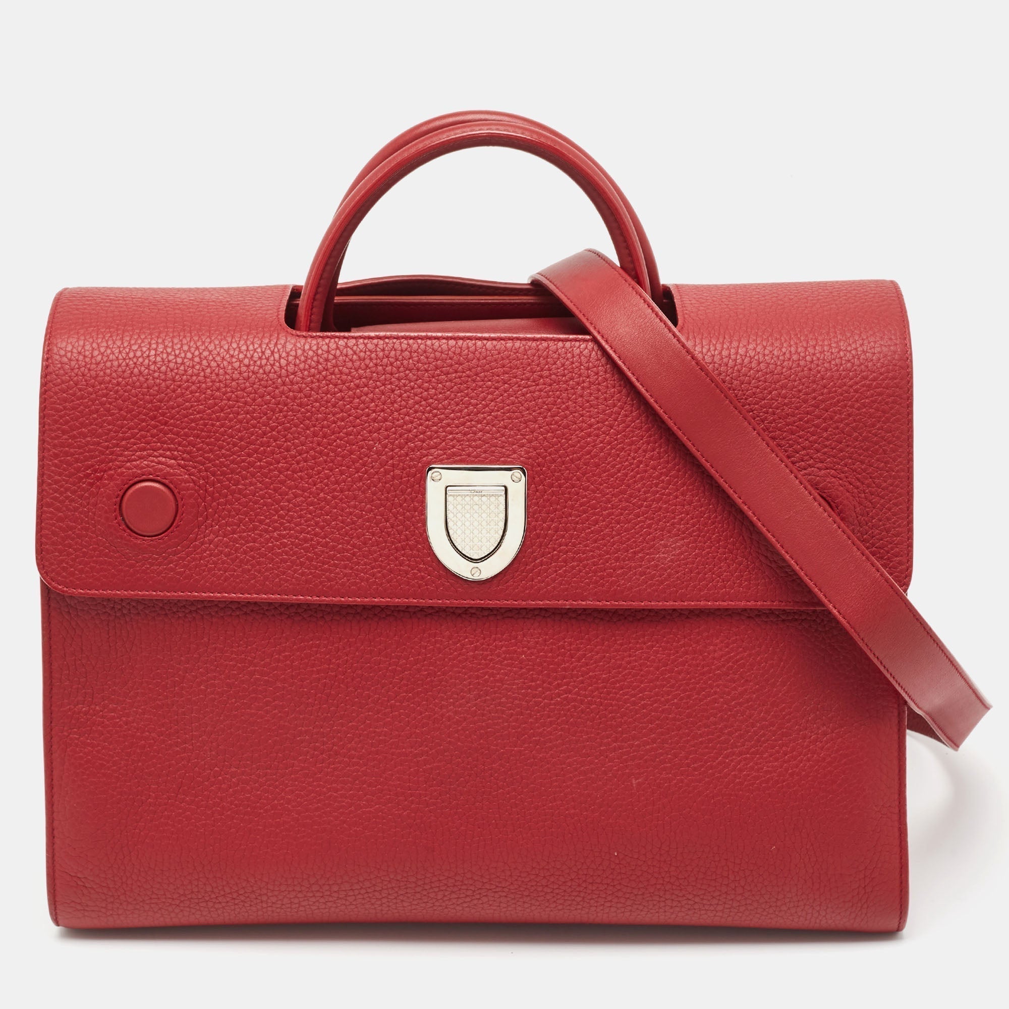 Red Leather Large Diorever Top Handle Bag