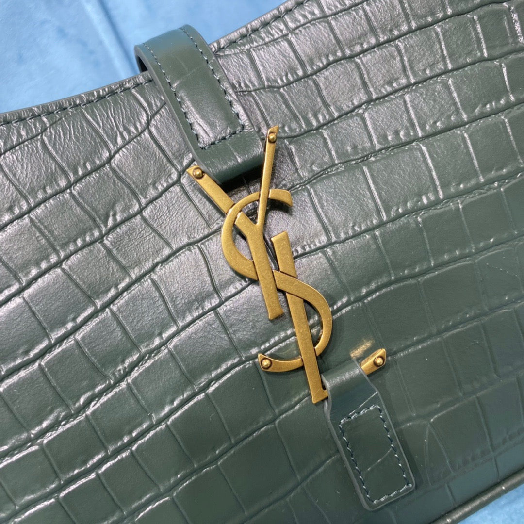 YSSL Le 5 Ã 7 Hobo Bag In Crocodile Embossed Shiny Dark Green For Women 9in/23cm YSL 657228DZE0W3045