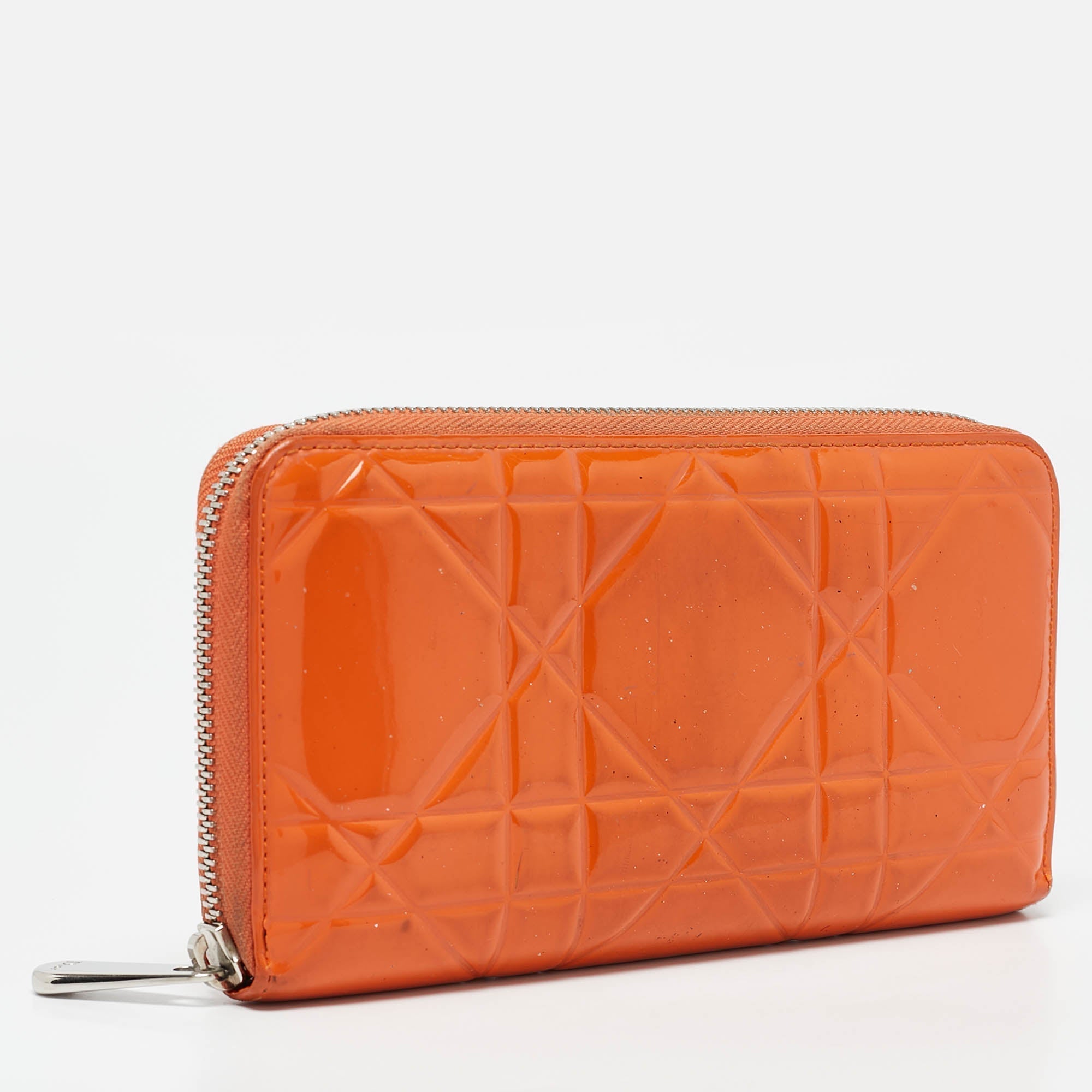 Dior Orange  Leather Lady Dior Zip Around Wallet