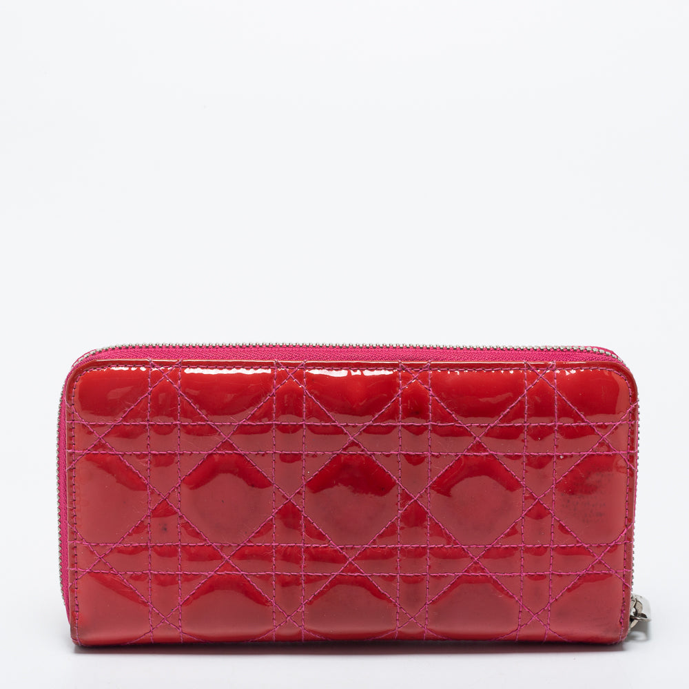 Dior Pink  Leather Lady Dior Zip Around Wallet