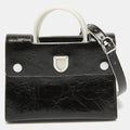 Black/White Crinkled  Leather Medium Diorever Top Handle Bag