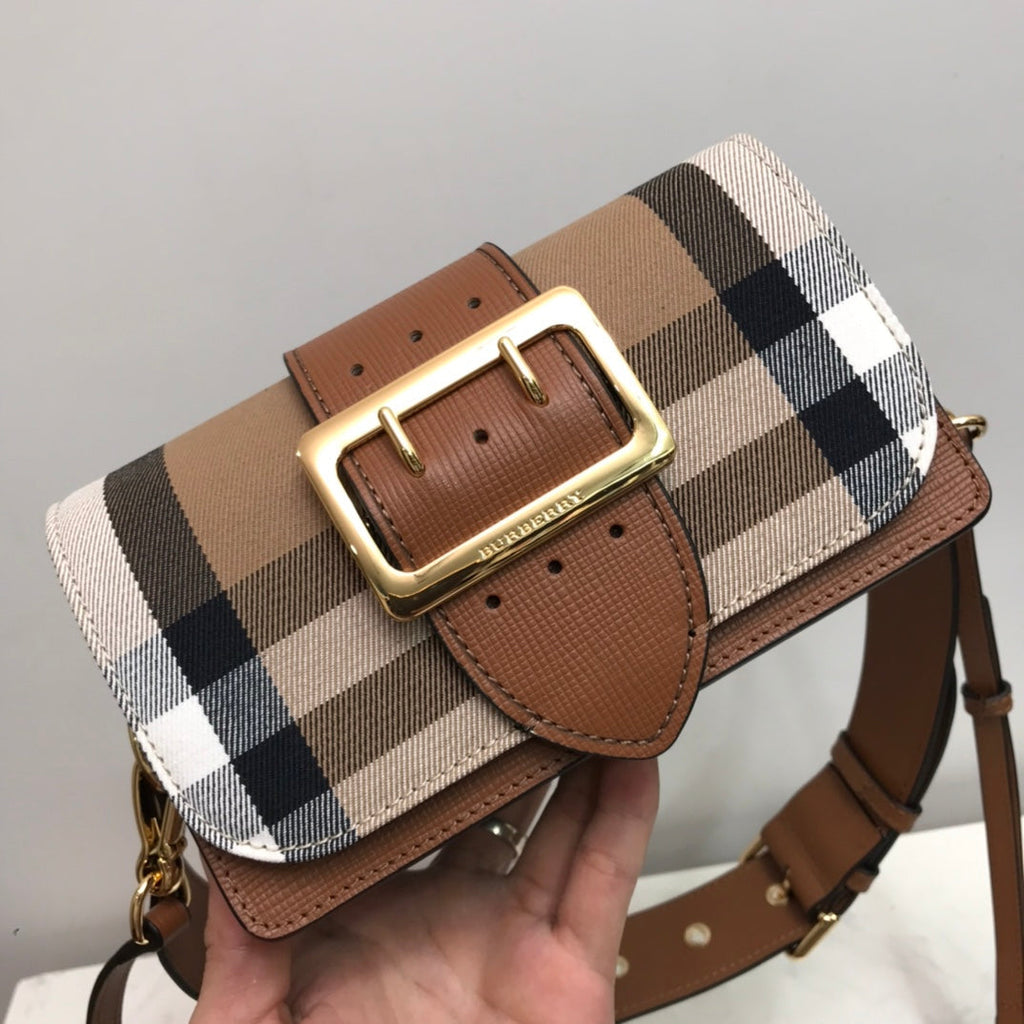 Small Bridle House Check And Buckle Crossbody Brown For Women, Bags 7.8in/20cm