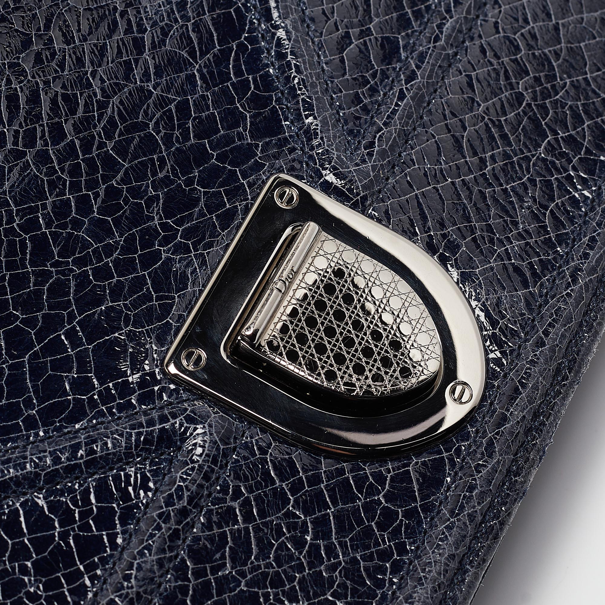 Dior Navy Blue Crinkled  Leather Medium Diorama Shoulder Bag