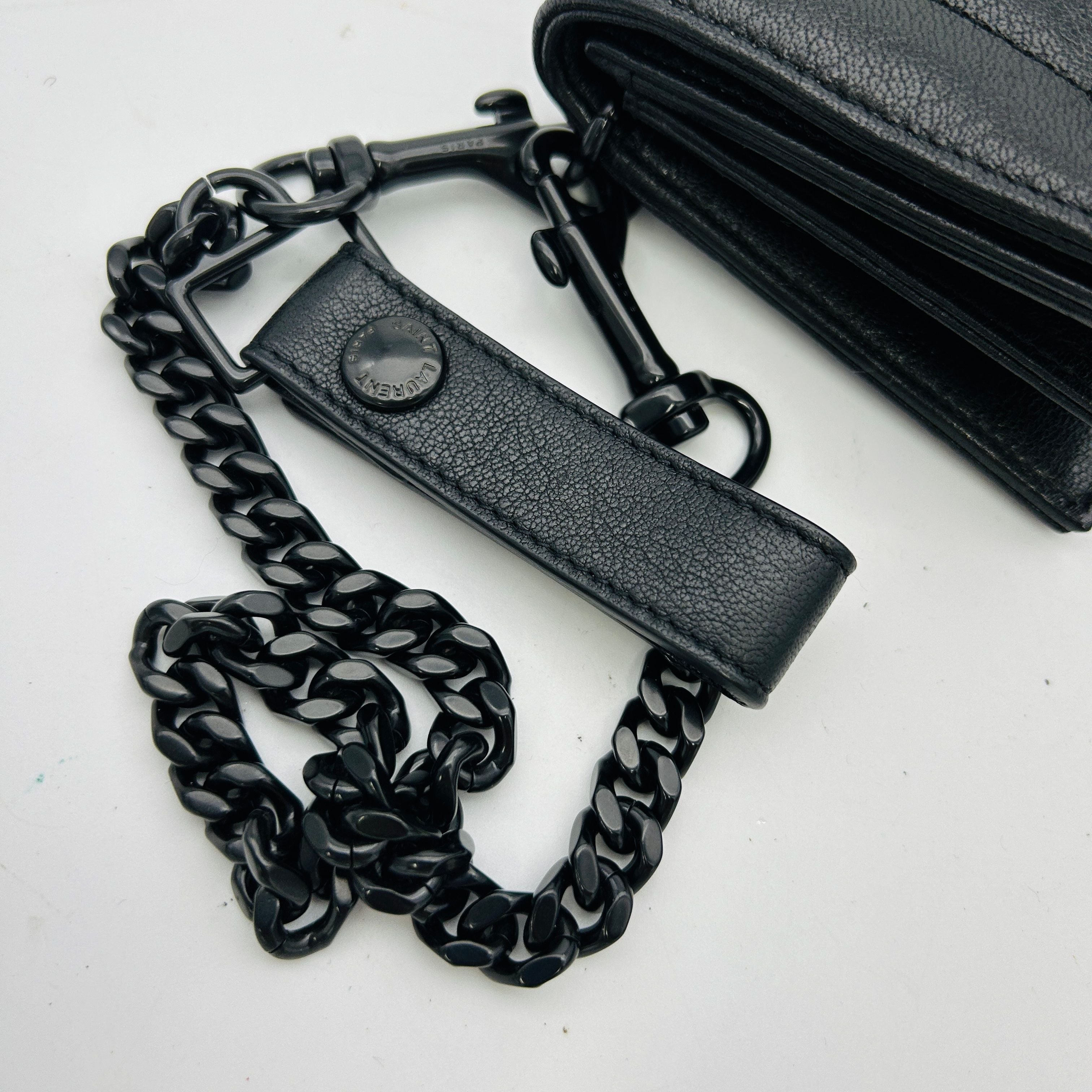 Saint Laurent V-stitch shoulder bag chain wallet black leather women's GP10143542