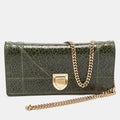 Green Crackled  Leather Diorama Wallet On Chain