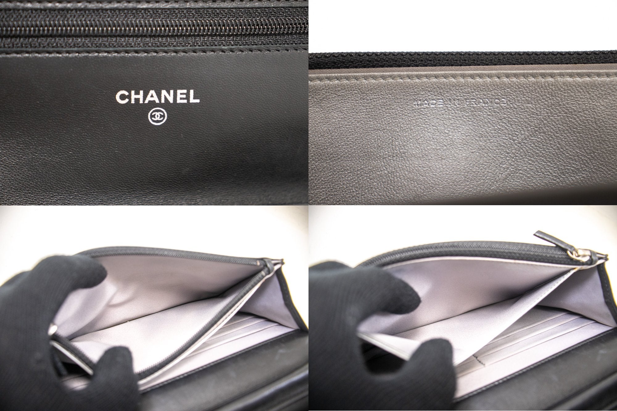 CHANEL Black Camellia Embossed Wallet On Chain WOC Shoulder Bag k68