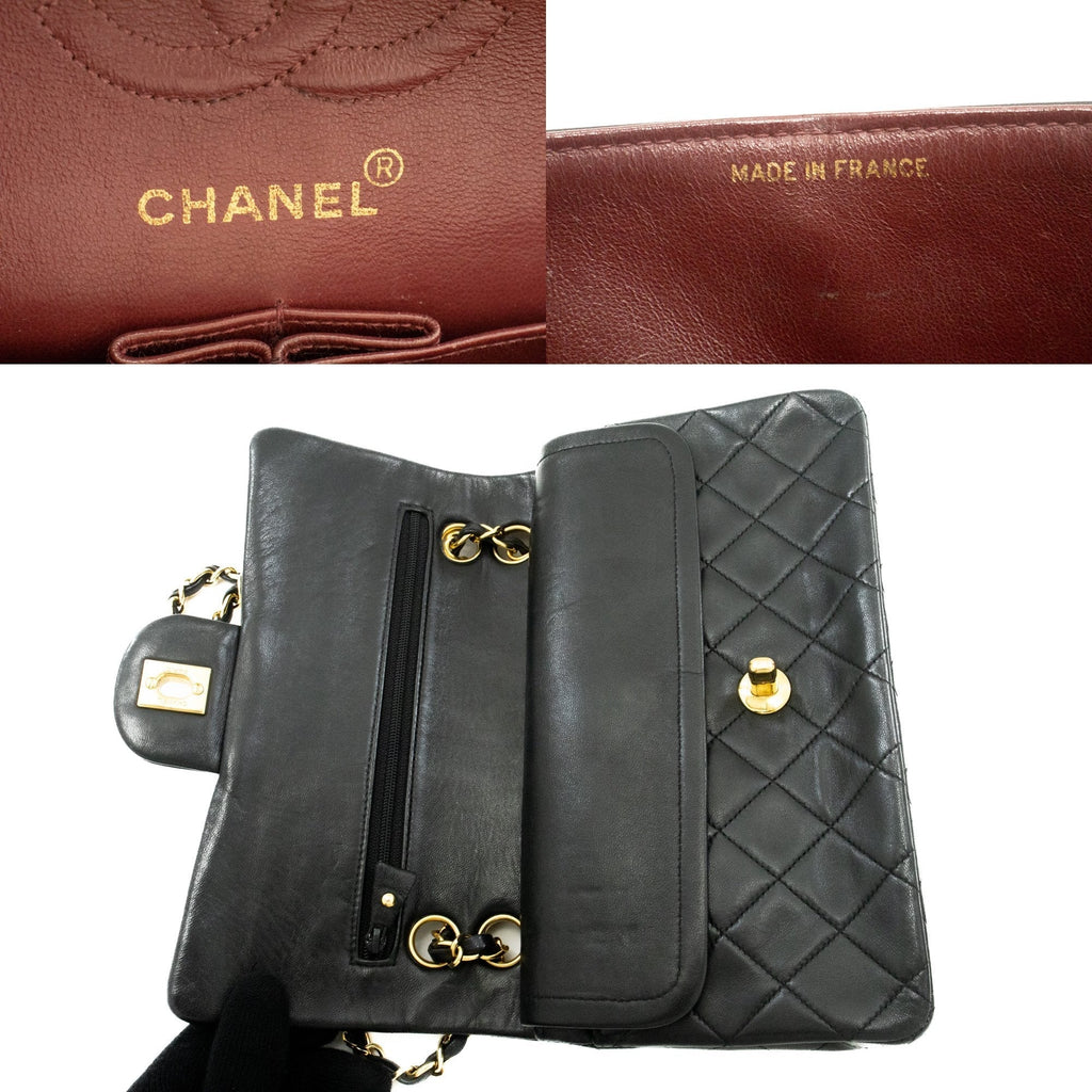 CHANEL Classic Double Flap 9" Chain Shoulder Bag Black Lambskin j57