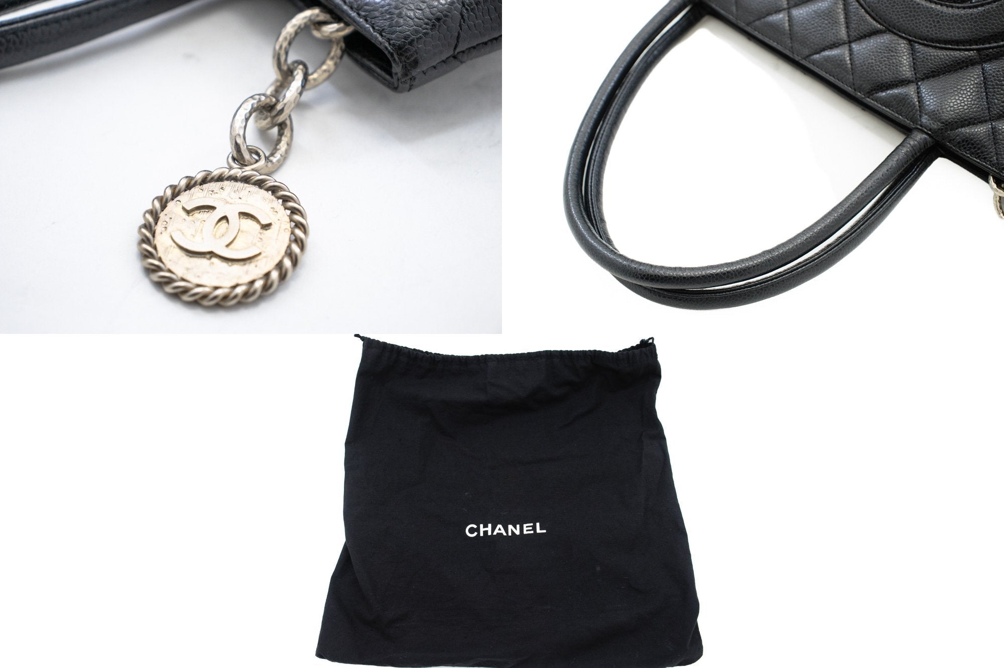 CHANEL SiLouis Vuittoner Medallion Caviar Shoulder Bag Shopping Tote Black SV k57