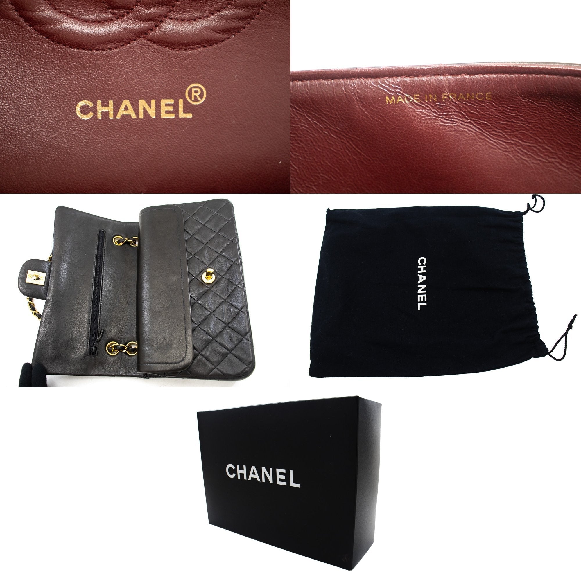 CHANEL Classic Double Flap 10" Chain Shoulder Bag Black Lambskin k04