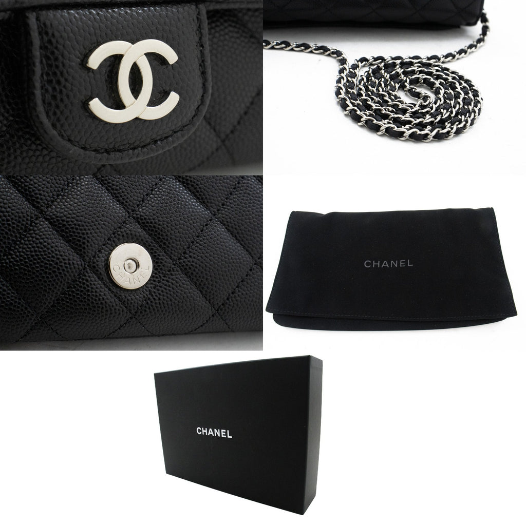 CHANEL Flap Phone Holder With Chain Bag Black Crossbody Clutch j99