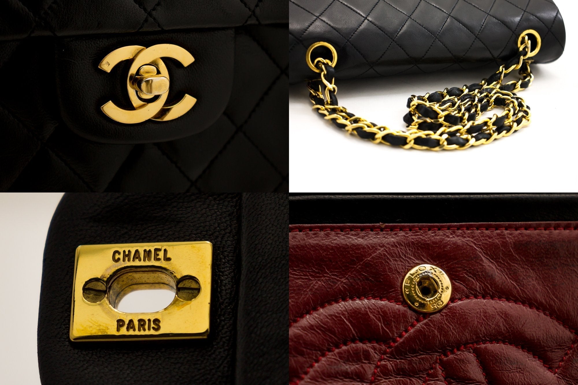 CHANEL 2.55 Double Flap Small Chain Shoulder Bag Black Lambskin h21